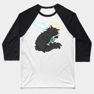 Fluffy Black Cat Angel Baseball T-Shirt